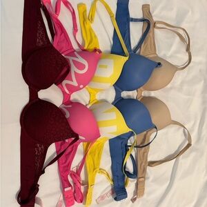 Victoria’s Secret PINK Bras 32B Set of 5 ❤️🩷💛💙🤎